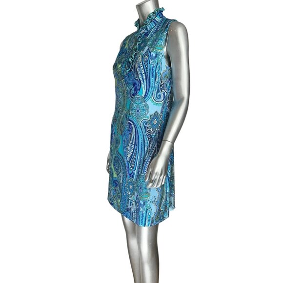 Tommy Hilfiger Blue Sleeveless Paisley Print High Neck Shift Dress 8 - Picture 3 of 11